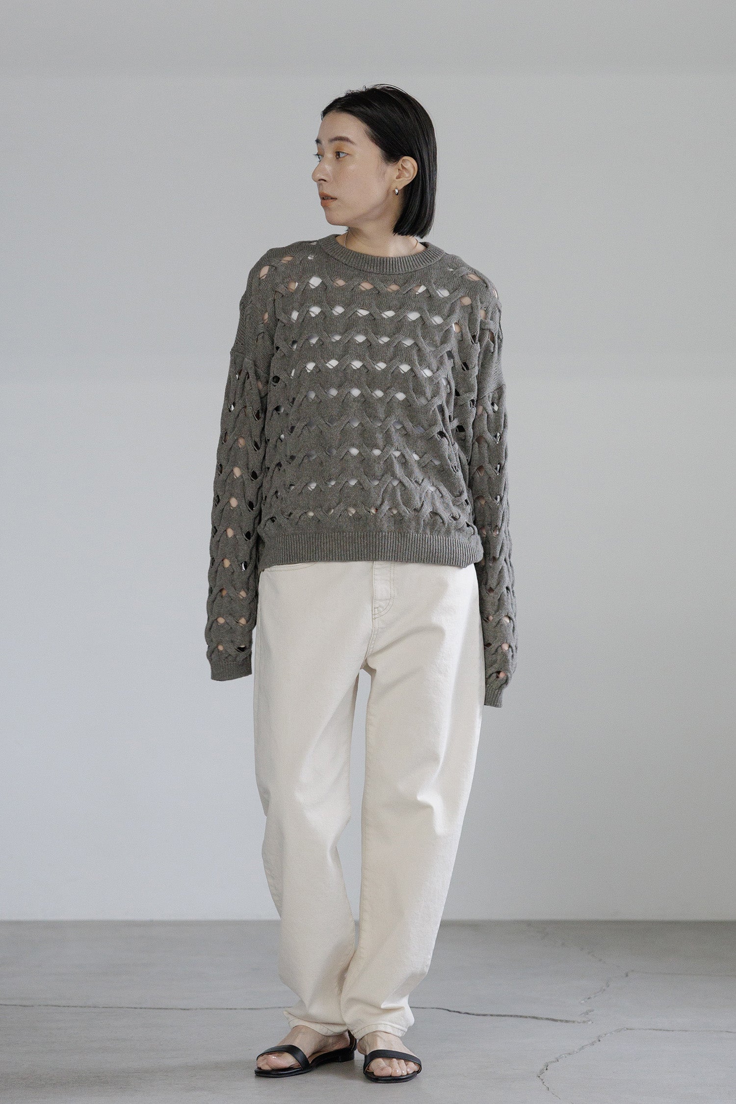 Cotton linen cable-knit pullover /CT24127