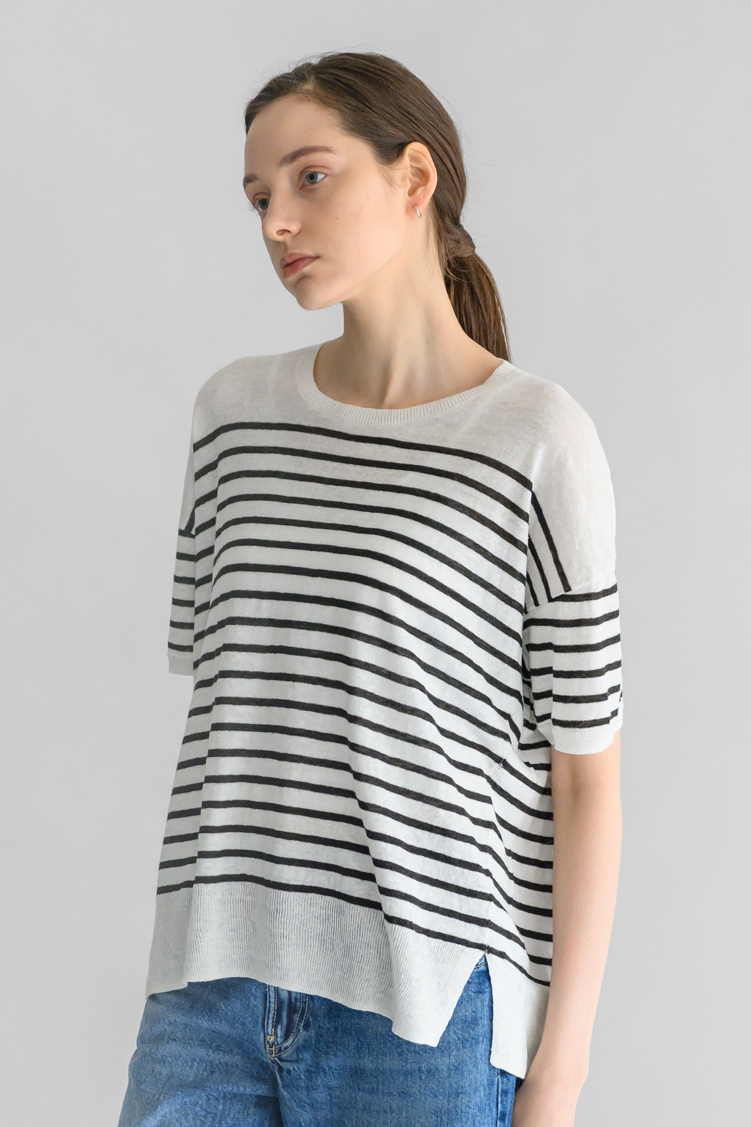 Pull à demi-manches en lin /CT24131