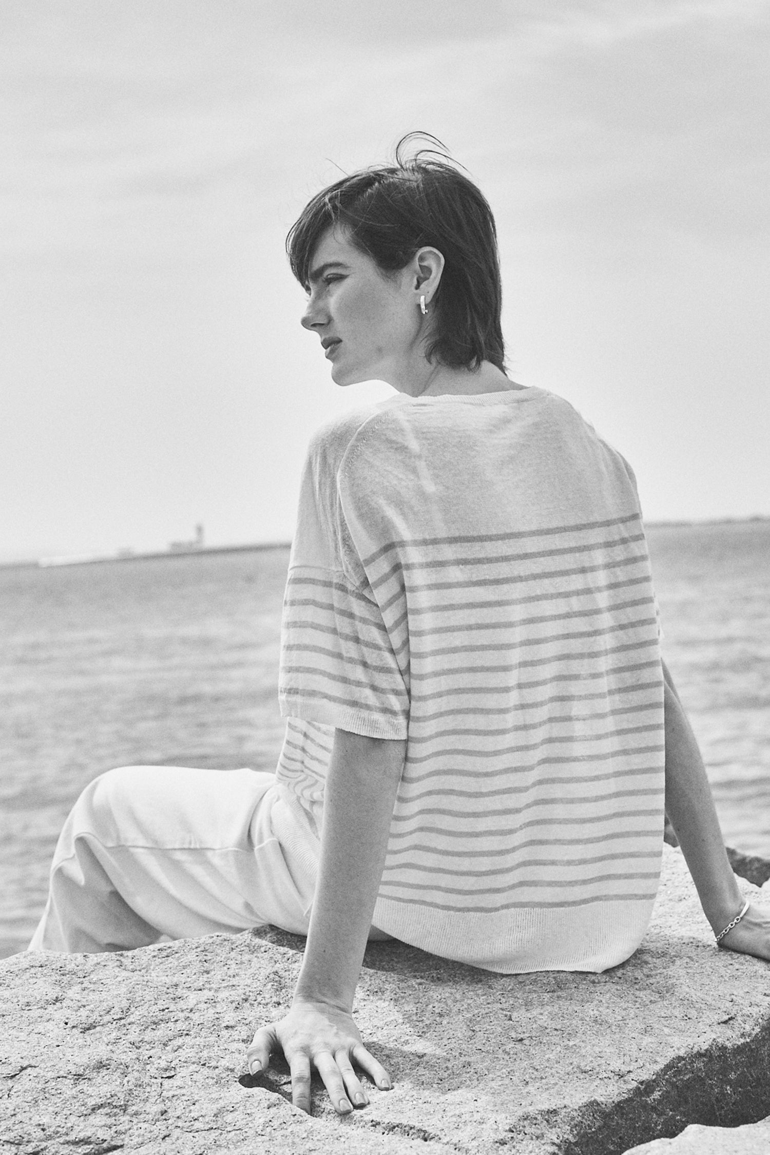 Pull à demi-manches en lin /CT24131