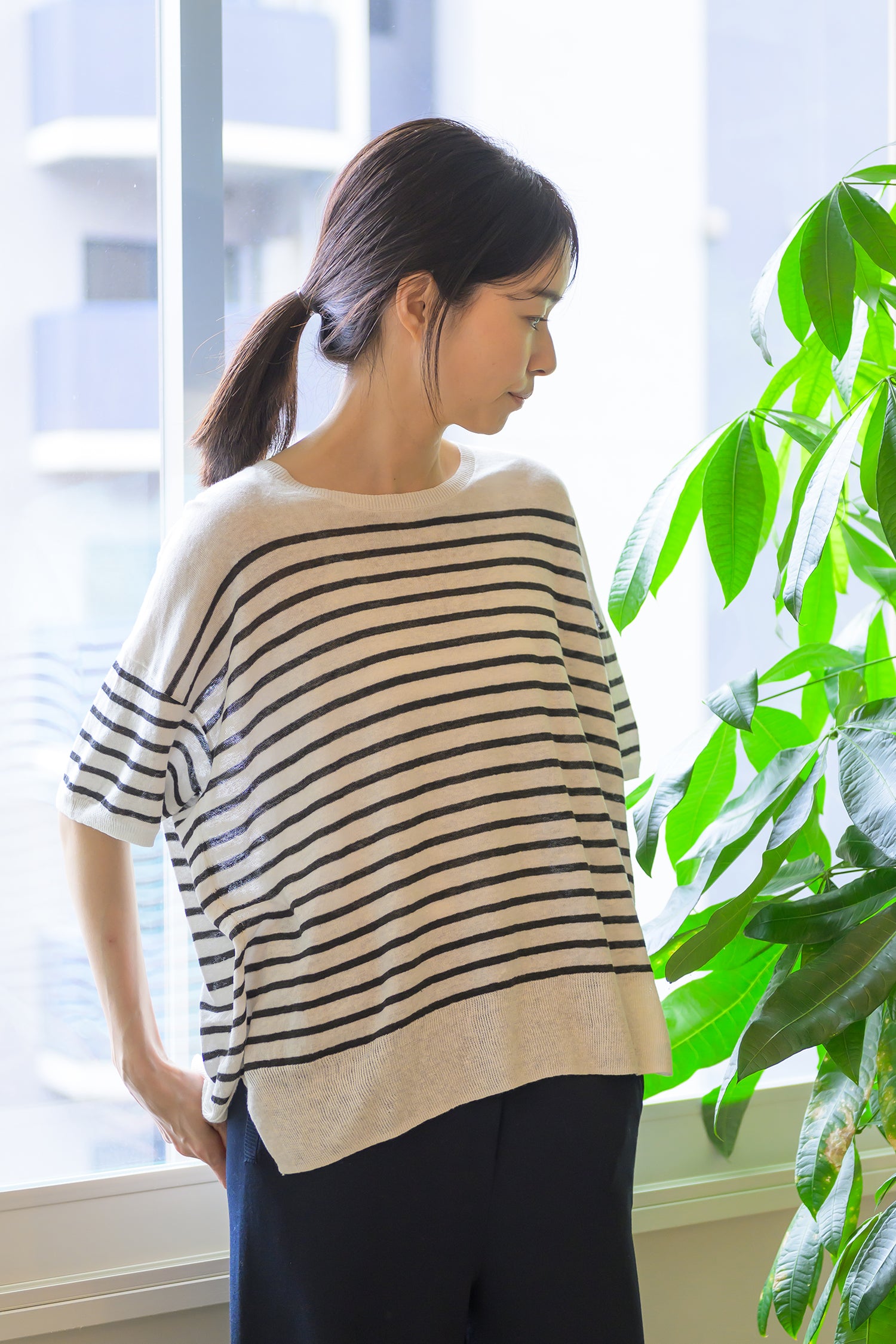 Pull à demi-manches en lin /CT24131
