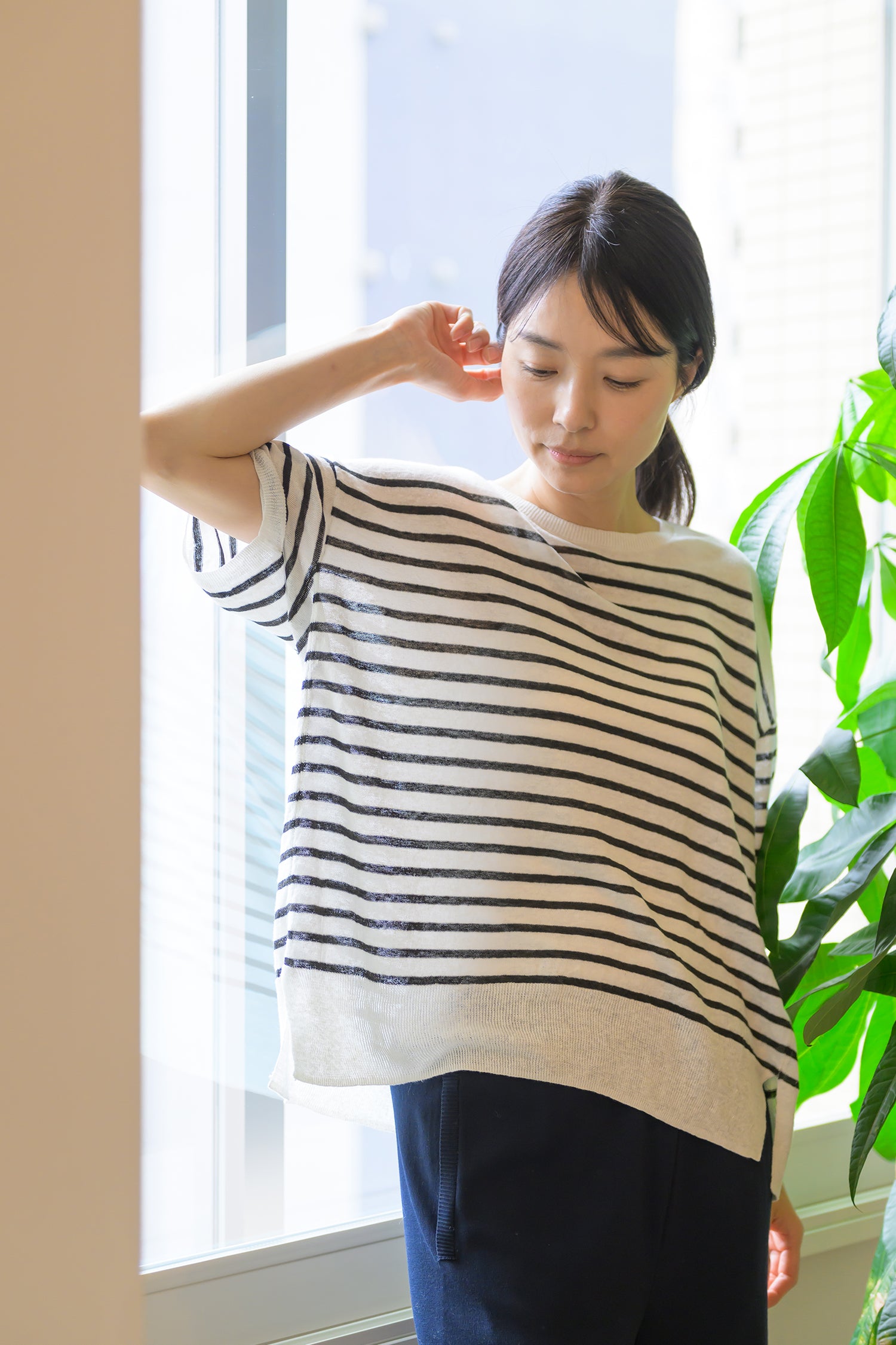 Pull à demi-manches en lin /CT24131