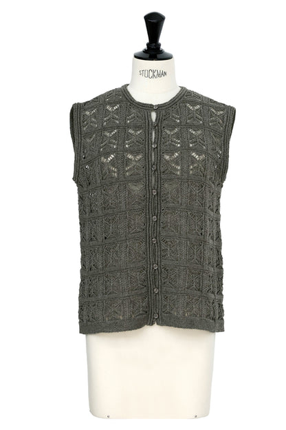 26SS Gilet crocheté en coton et lin /CT26121