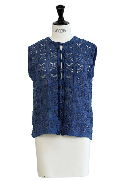 26SS Gilet crocheté en coton et lin /CT26121