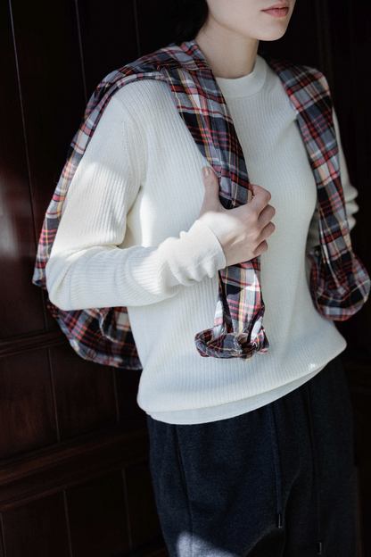 Re Stock Silk cashmere crew neck rib pullover /CT25109