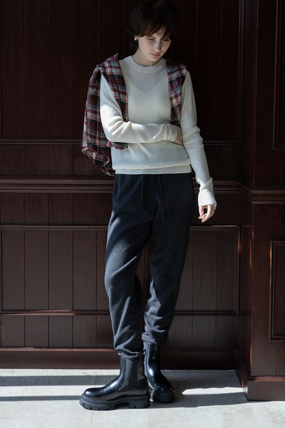 Re Stock Silk cashmere crew neck rib pullover /CT25109