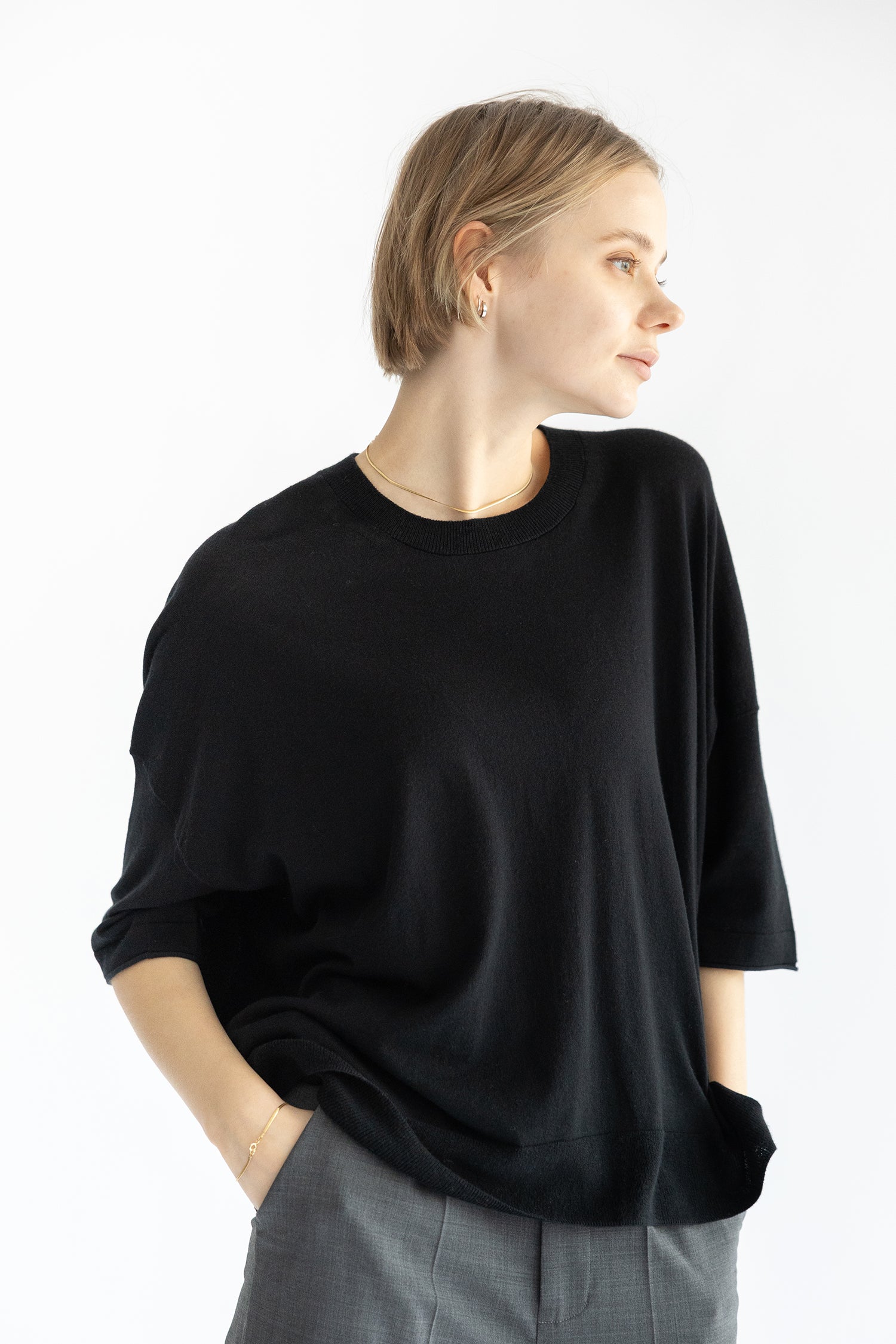 25SS Pull original à demi-manches en coton et soie /CT25111
