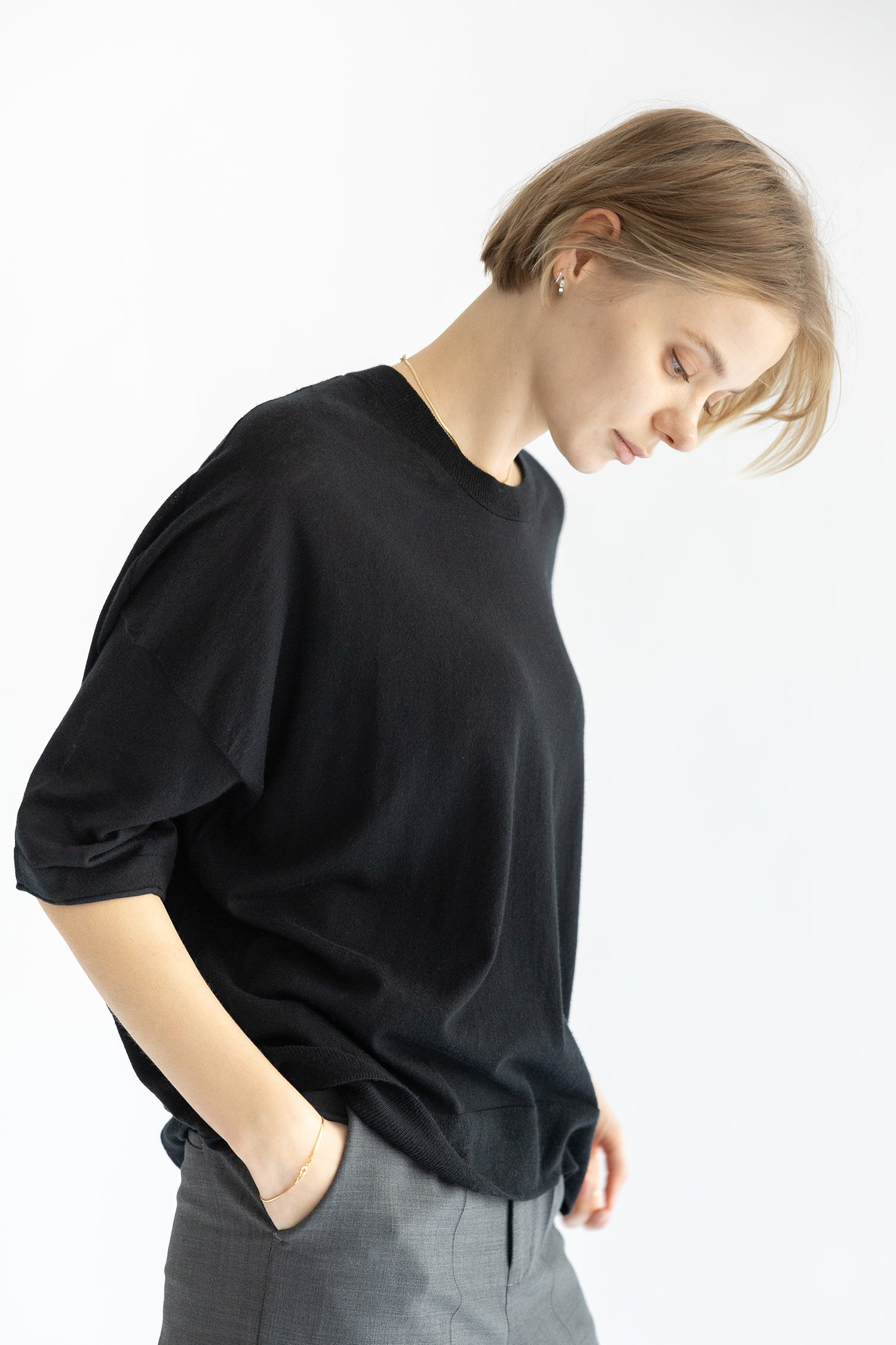 25SS Pull original à demi-manches en coton et soie /CT25111