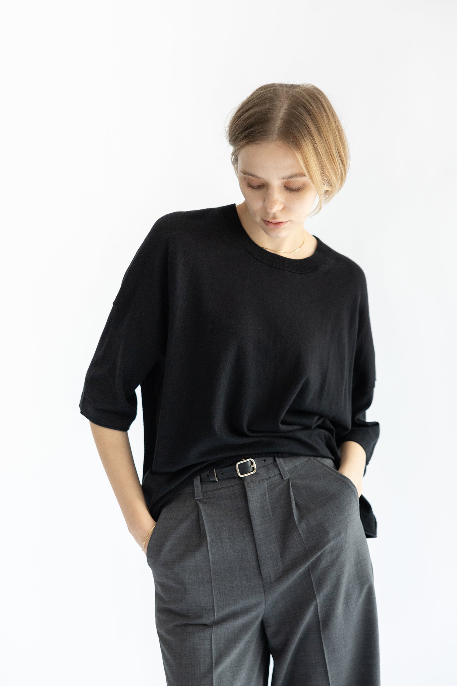 25SS Pull original à demi-manches en coton et soie /CT25111
