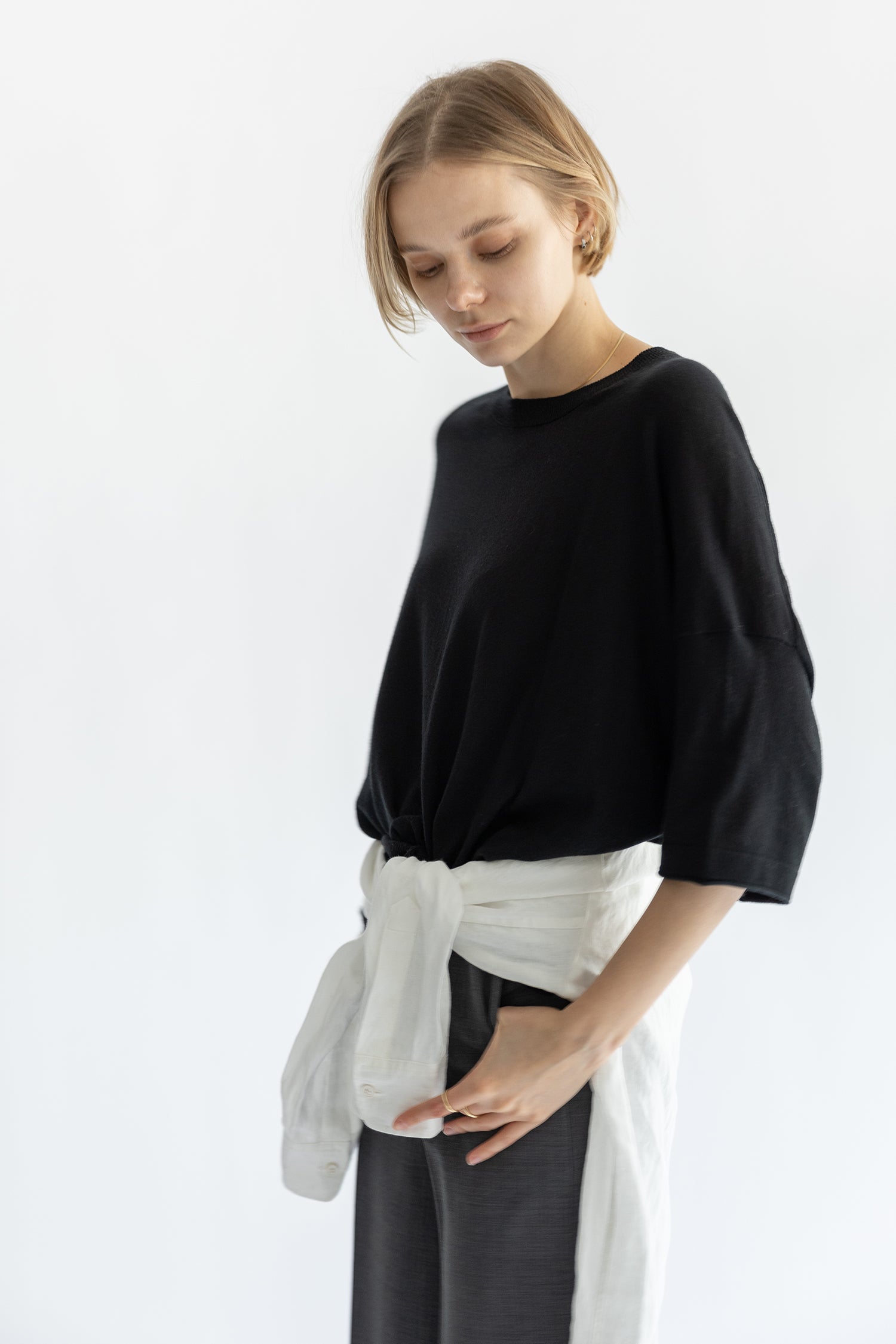 25SS Pull original à demi-manches en coton et soie /CT25111