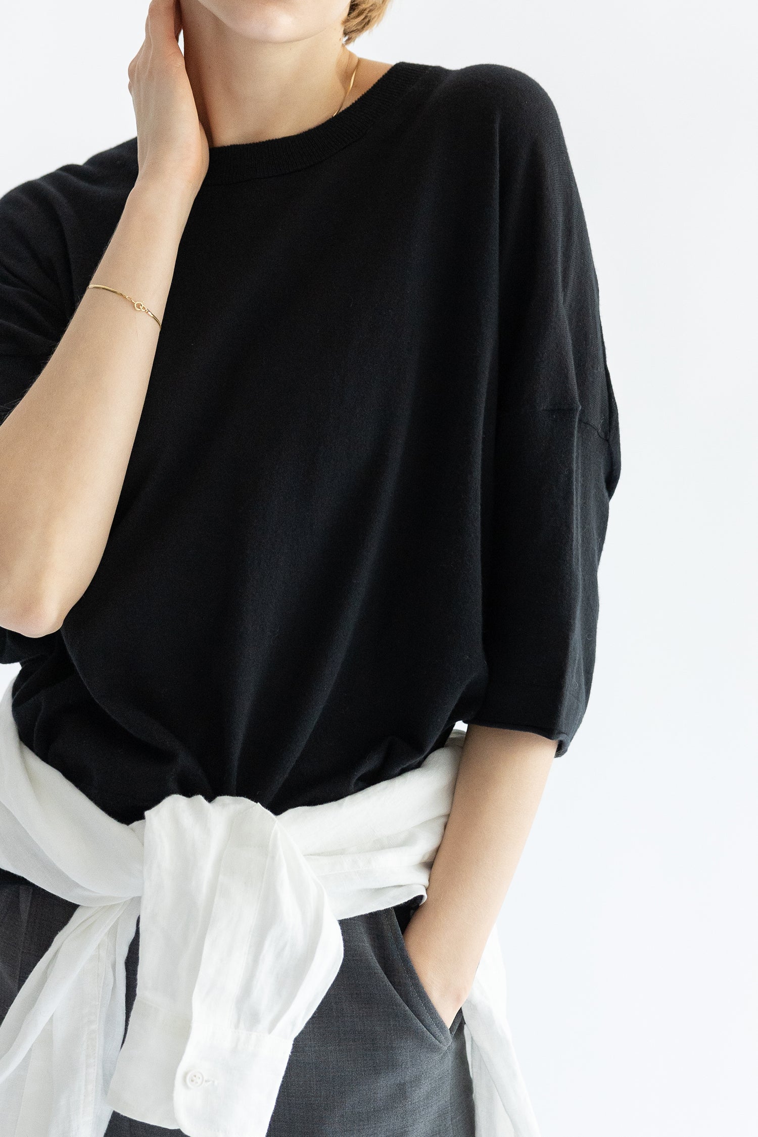 25SS Pull original à demi-manches en coton et soie /CT25111