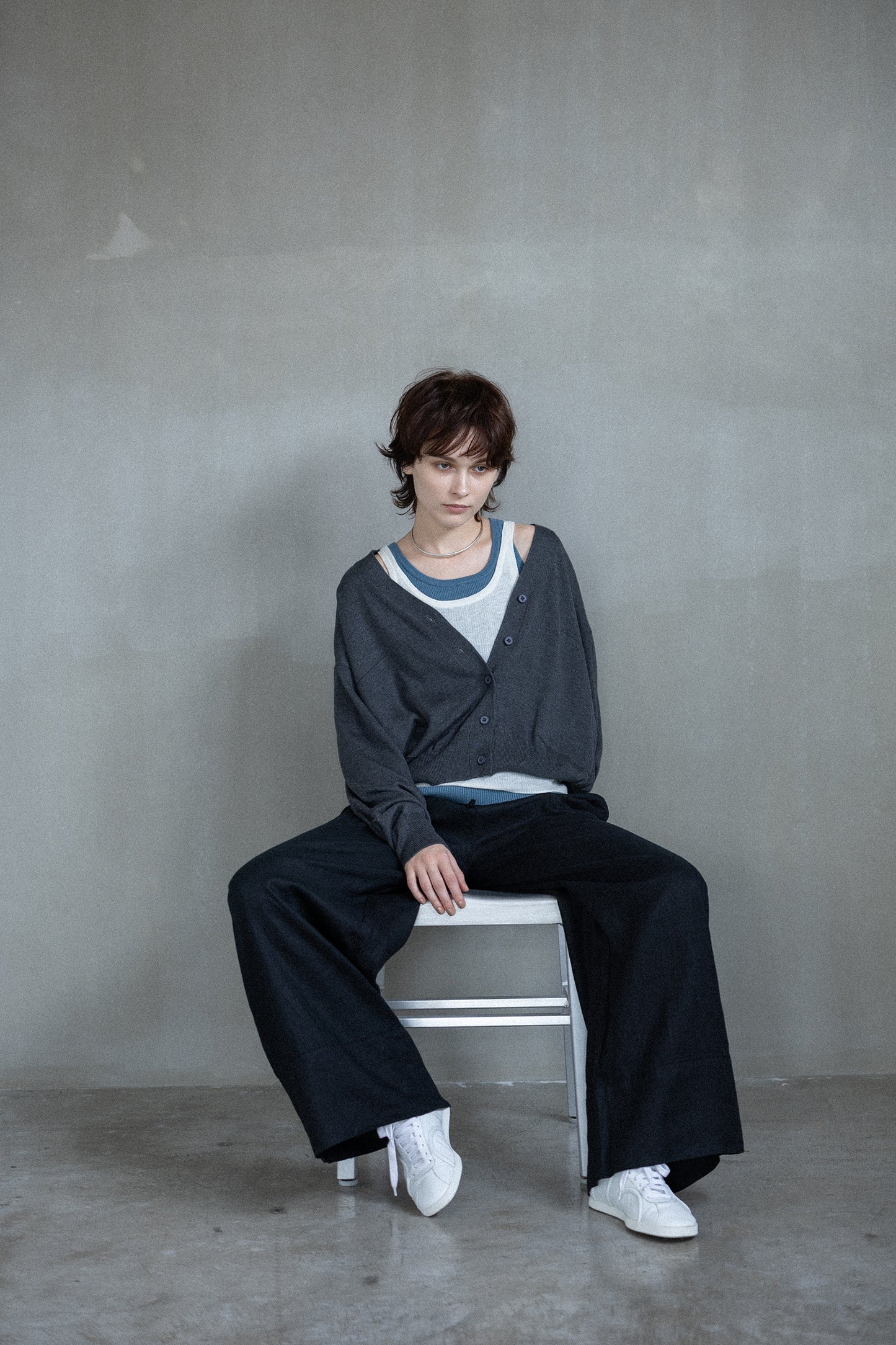 25AW Cardigan bicolore en soie et cachemire /CT25308