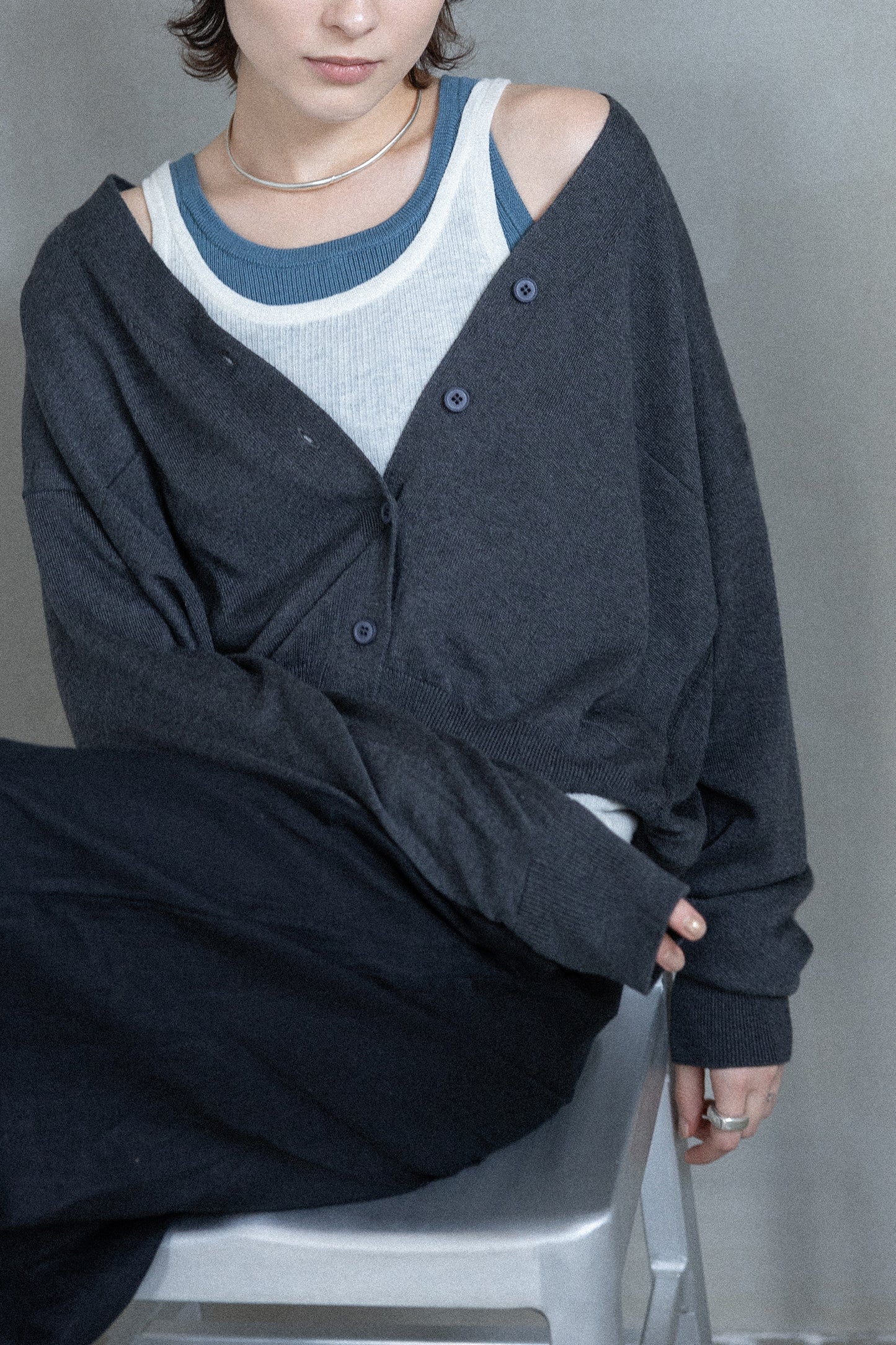 25AW Cardigan bicolore en soie et cachemire /CT25308