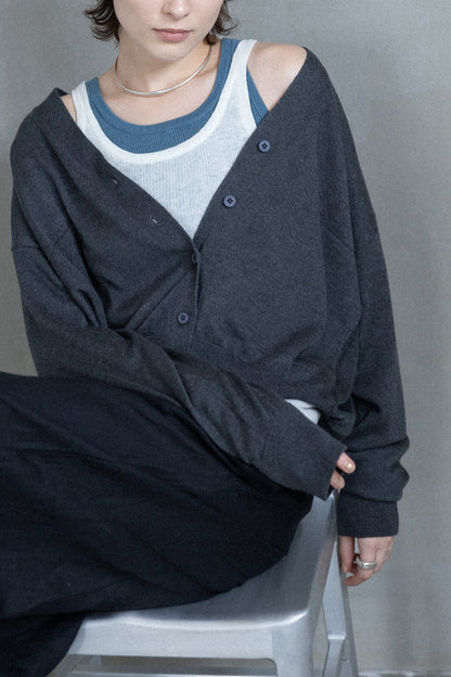 25AW Cardigan bicolore en soie et cachemire /CT25308