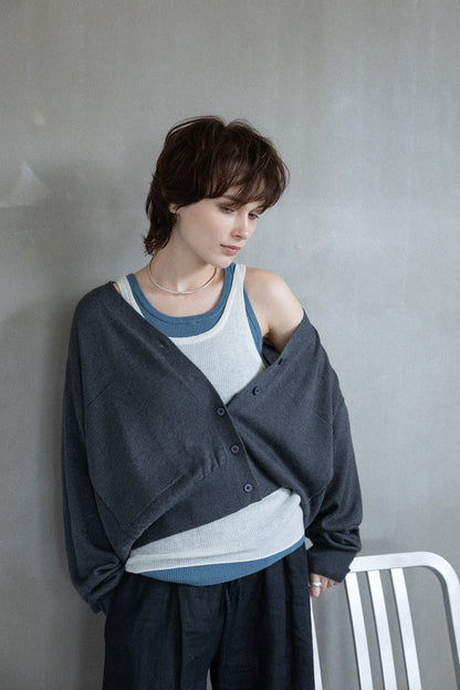 25AW Cardigan bicolore en soie et cachemire /CT25308