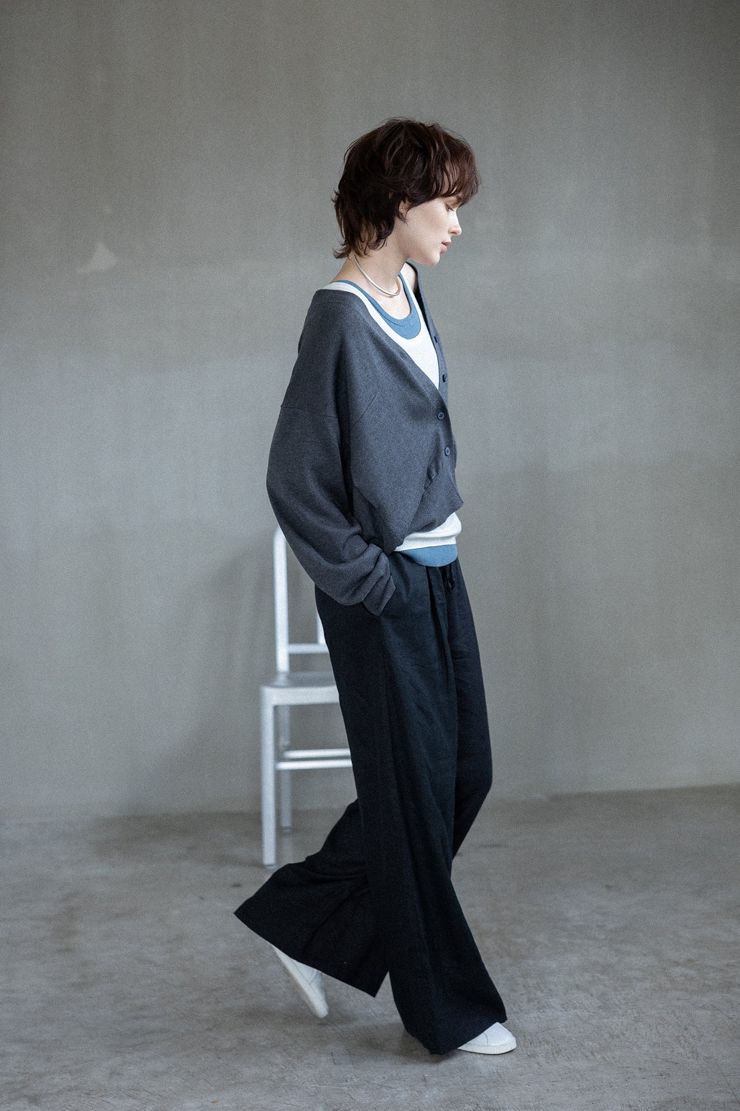 25AW Cardigan bicolore en soie et cachemire /CT25308