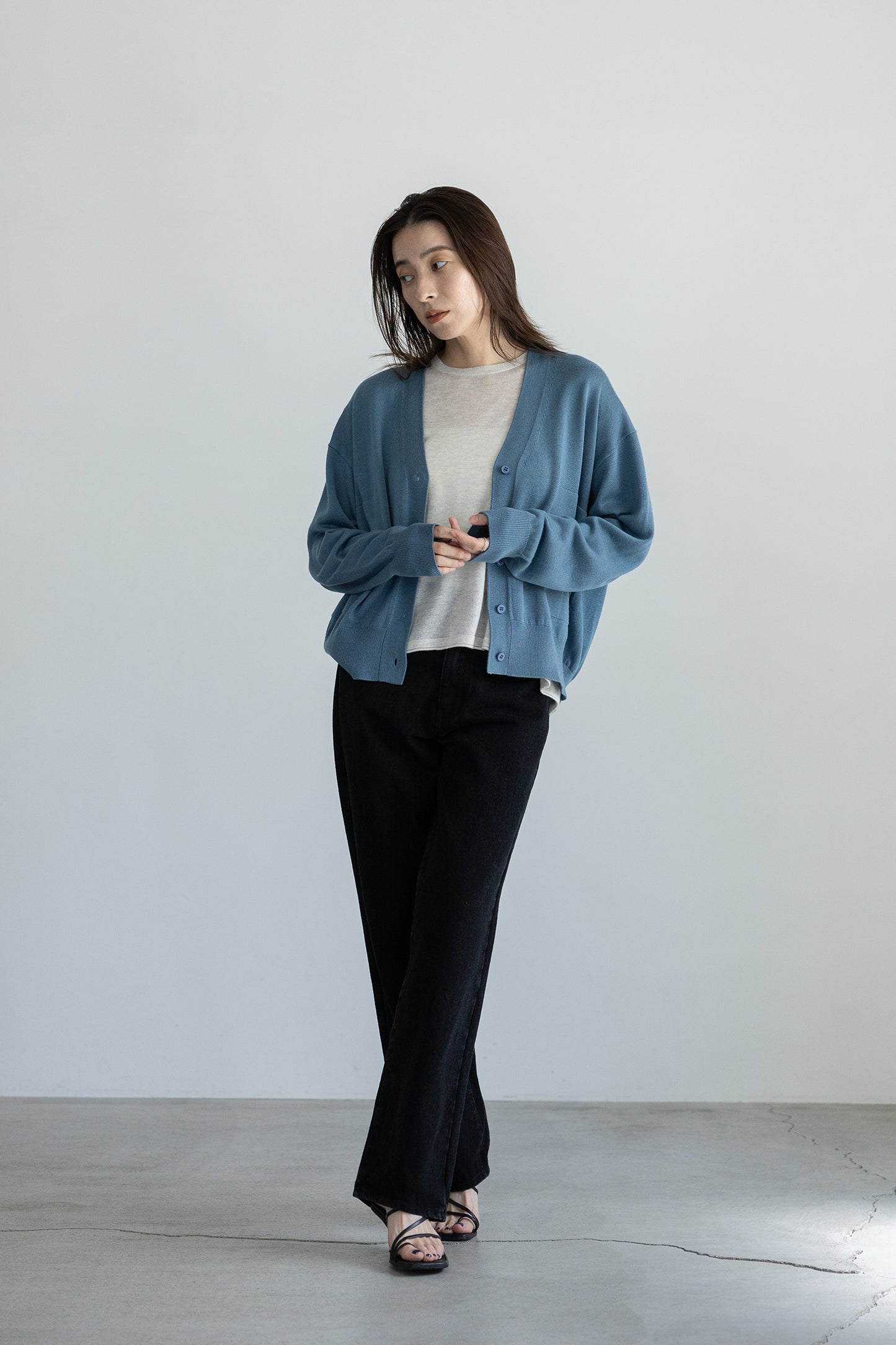 25AW Cardigan bicolore en soie et cachemire /CT25308