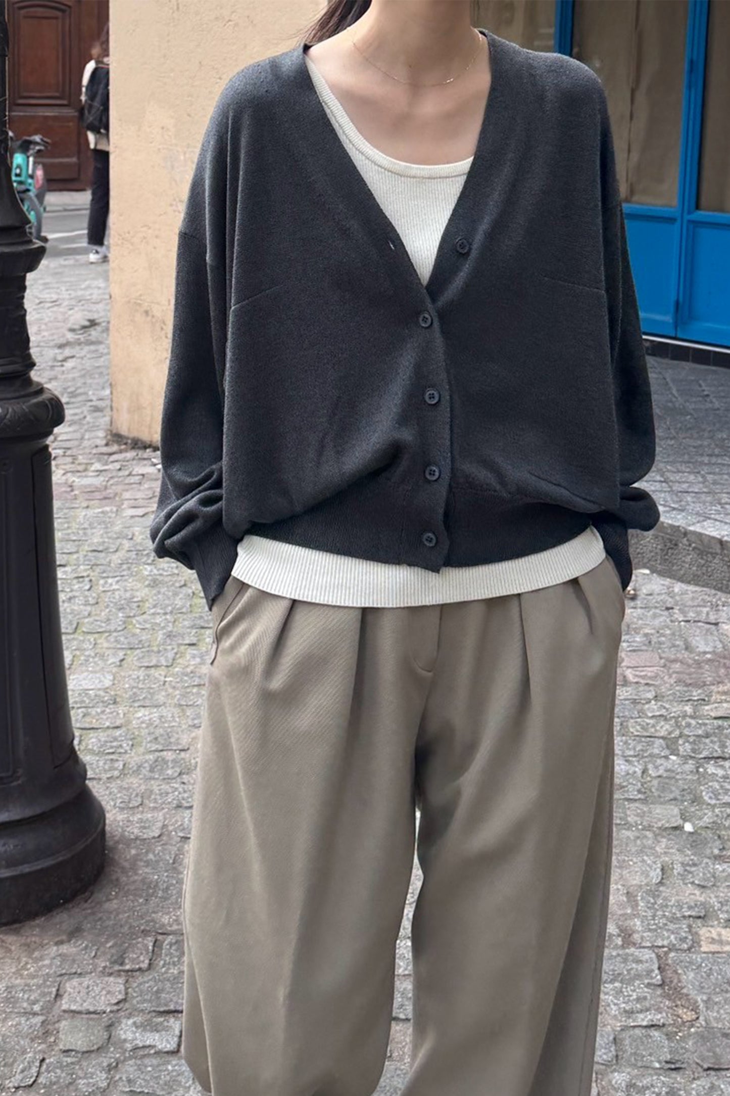 HOLIDAY20/ 25AW Cardigan bicolore en soie et cachemire /CT25308