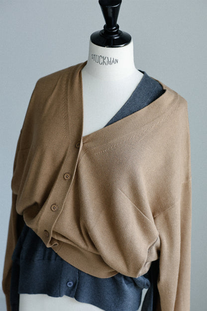 25AW Cardigan bicolore en soie et cachemire /CT25308