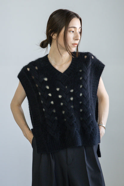 25AW raccoon fox cable vest /CT25319