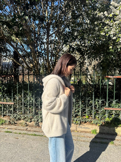 26AW Cardigan à capuche en cachemire et renard /CT26104
