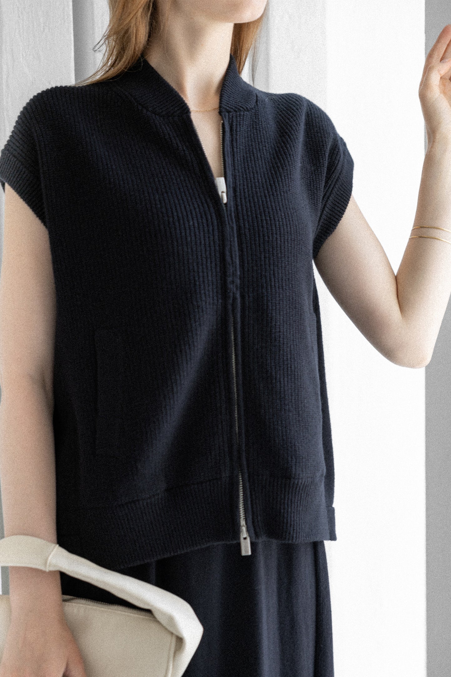 26SS Gilet zippé en coton et cachemire /CT26113