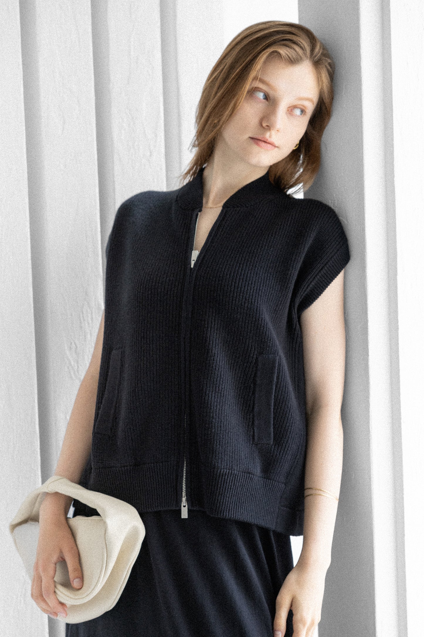 26SS Gilet zippé en coton et cachemire /CT26113