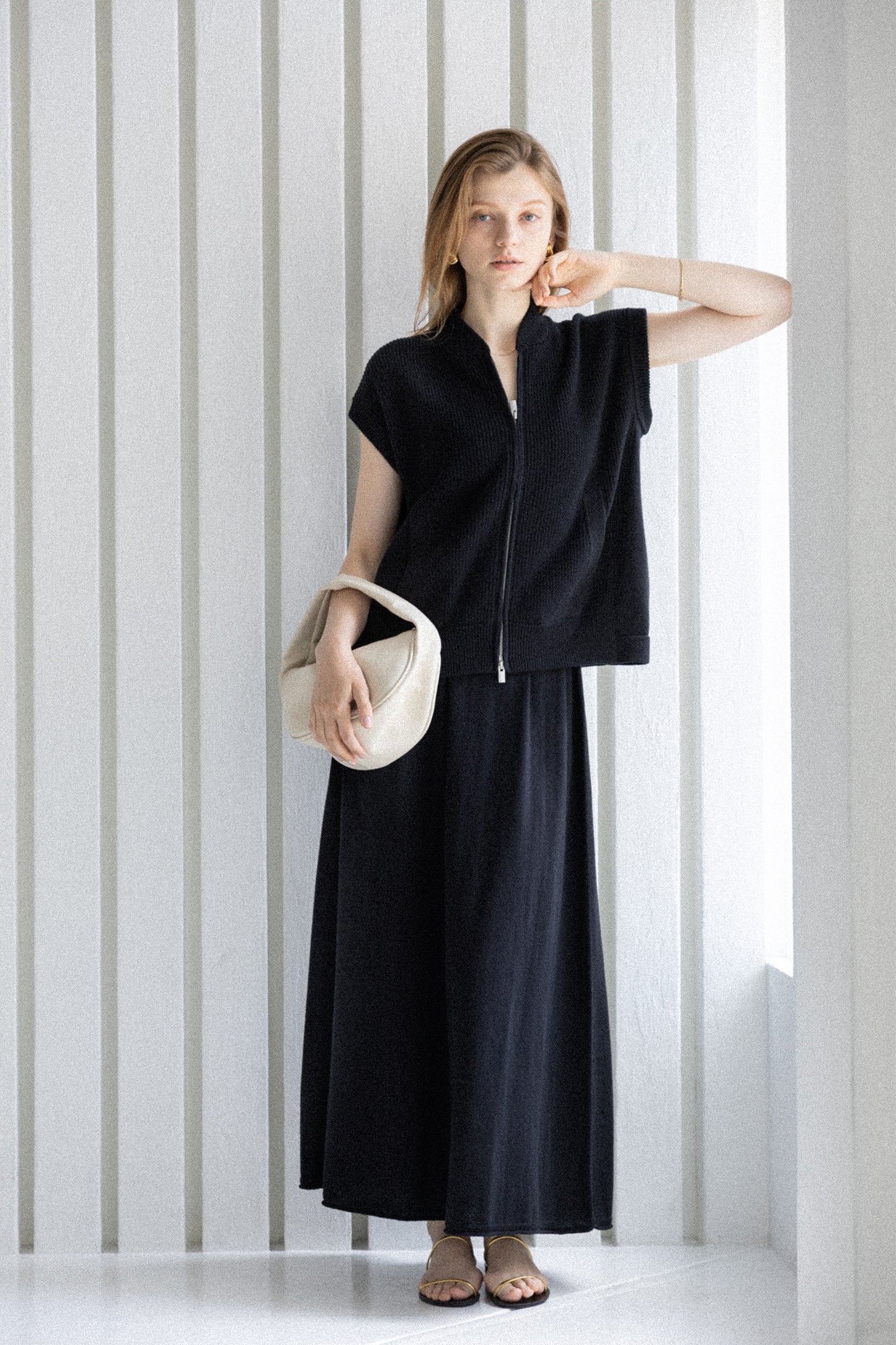 26SS Jupe froncée en coton et cachemire /CT26114