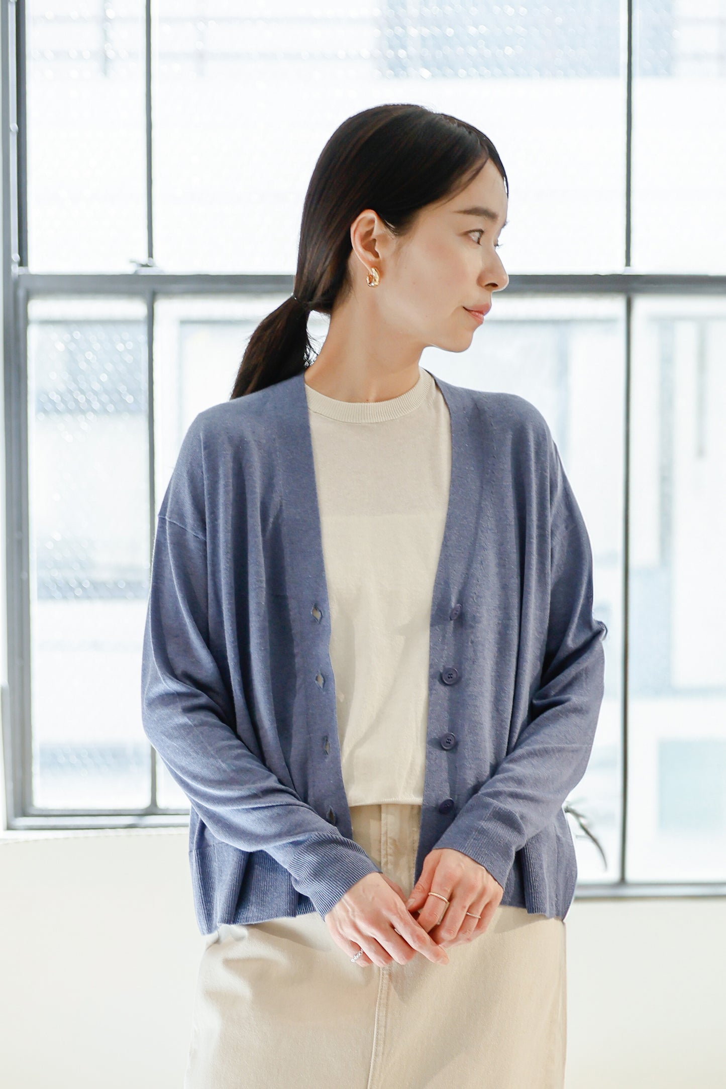 26SS Pull original à demi-manches en coton et soie /CT26117