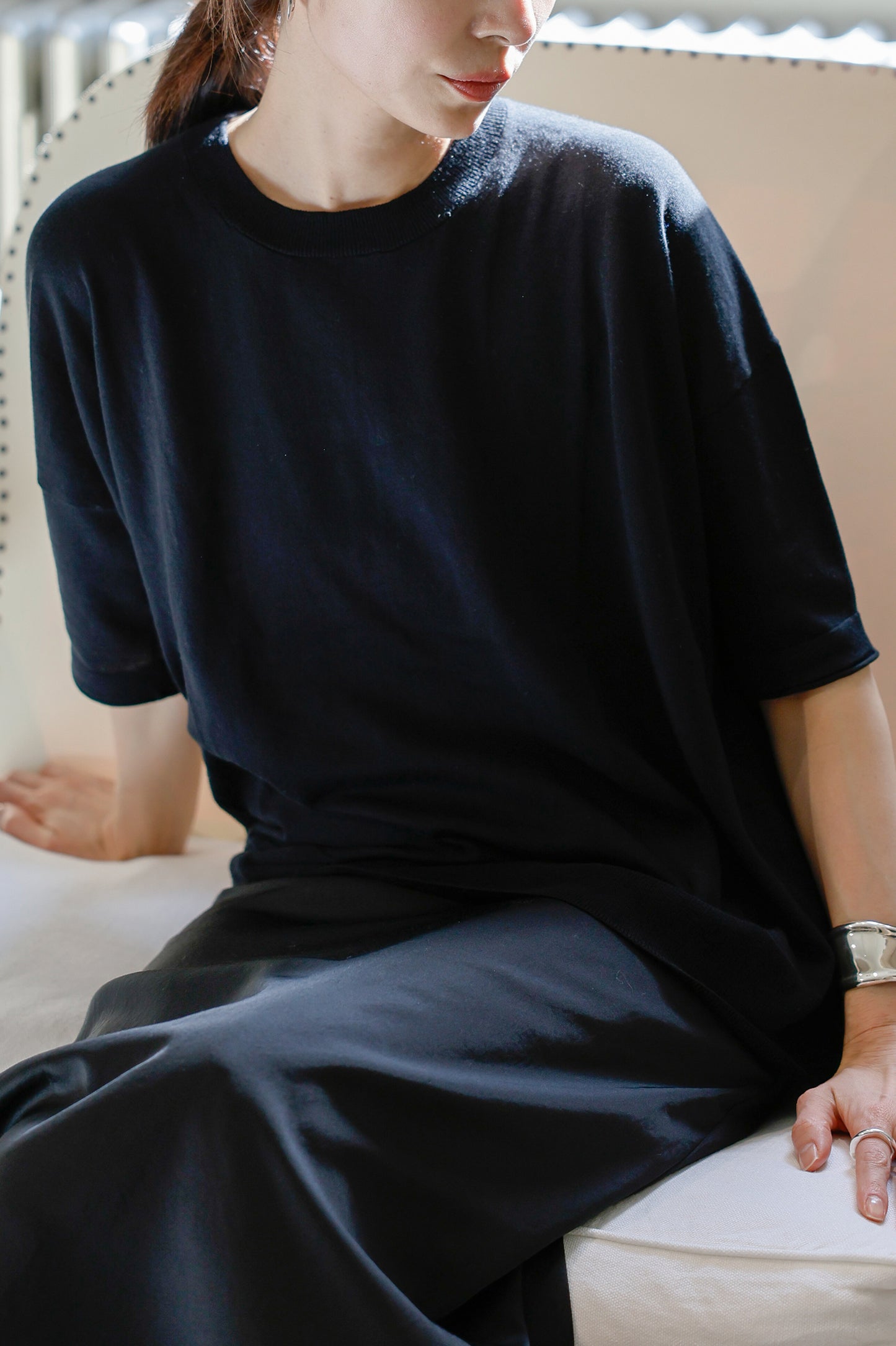 26SS Pull original à demi-manches en coton et soie /CT26118