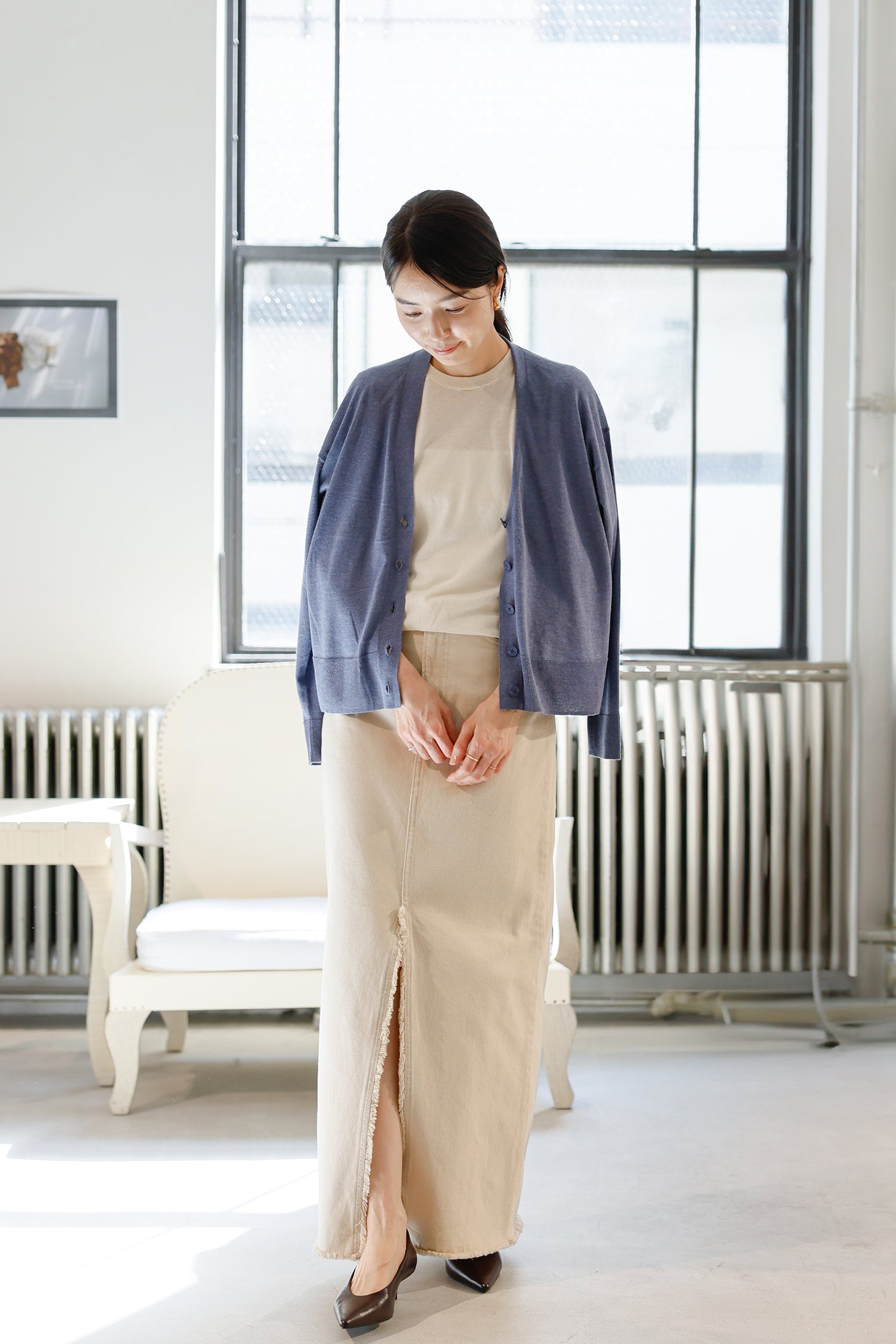 26SS Cardigan surdimensionné original en coton et soie /CT26119