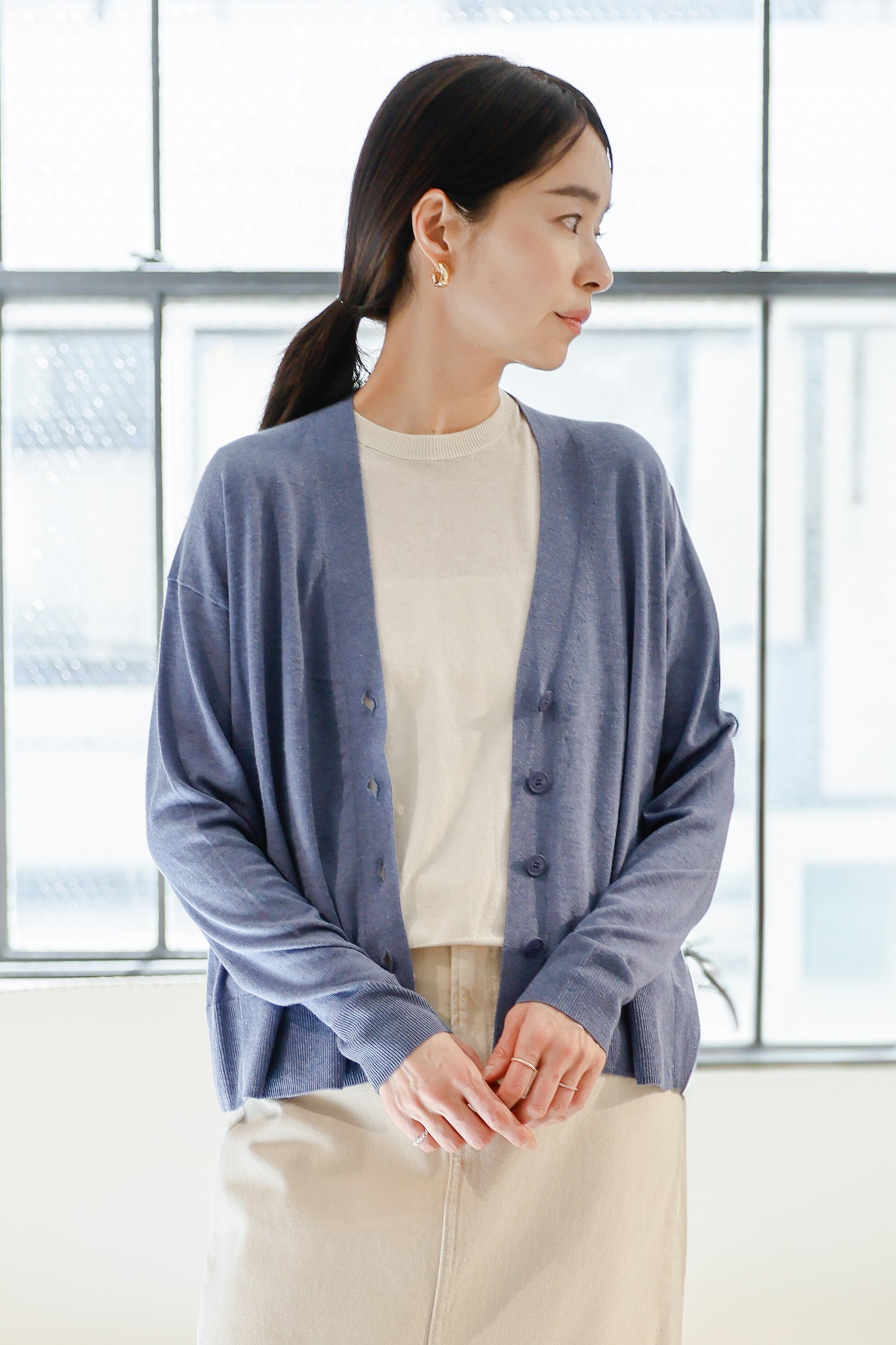 26SS Cardigan surdimensionné original en coton et soie /CT26119