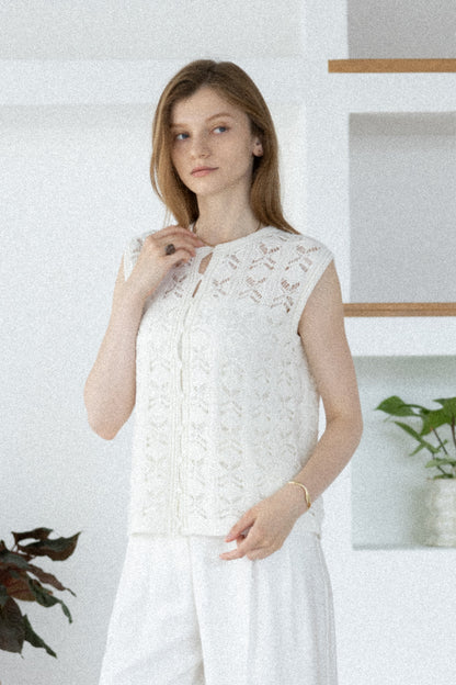 26SS Gilet crocheté en coton et lin /CT26121