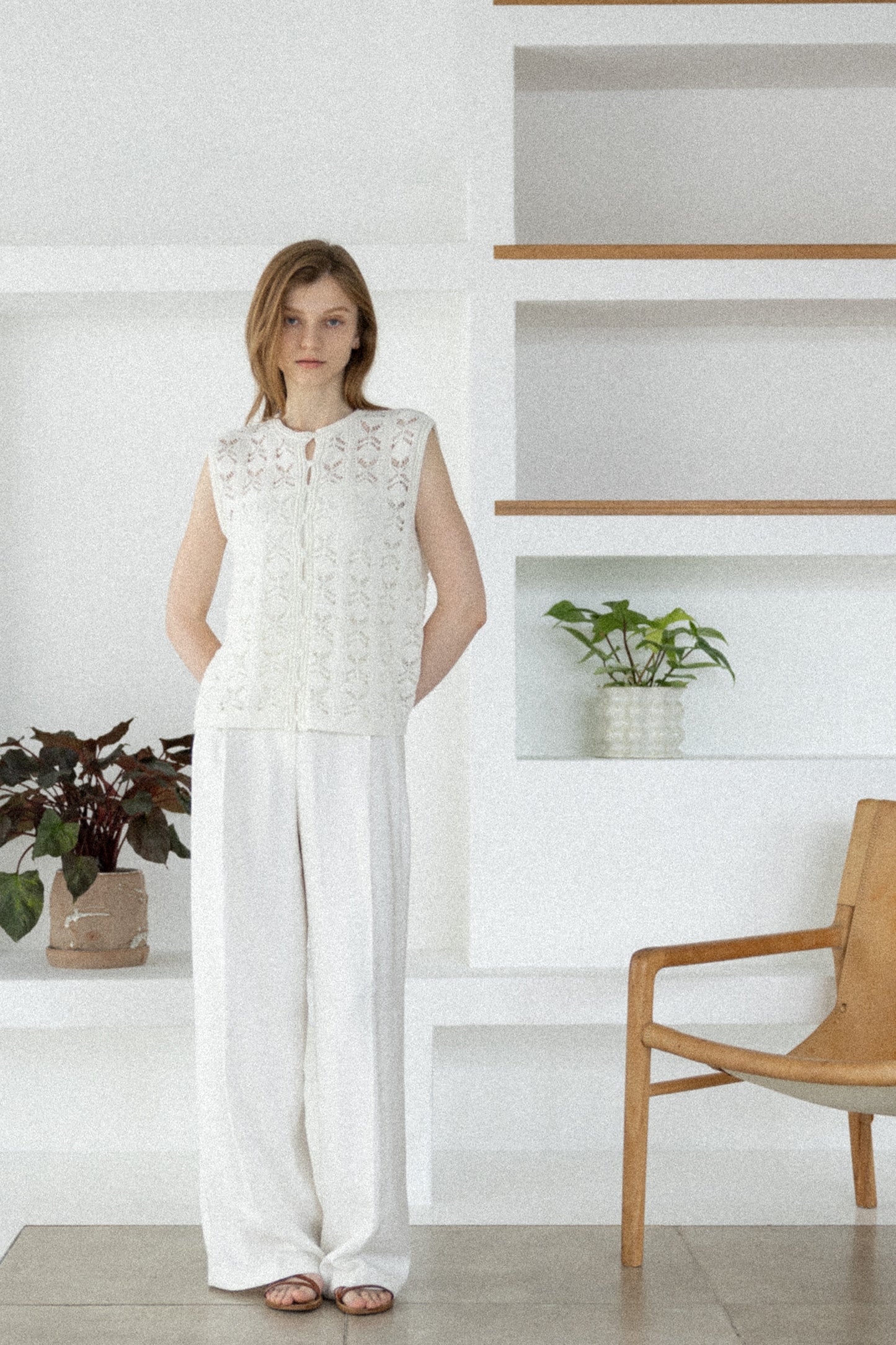 26SS Gilet crocheté en coton et lin /CT26121