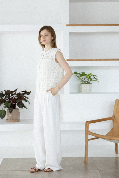 26SS Gilet crocheté en coton et lin /CT26121