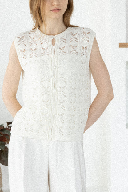 26SS Gilet crocheté en coton et lin /CT26121