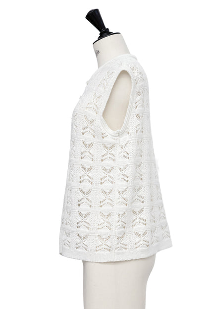 26SS Gilet crocheté en coton et lin /CT26121