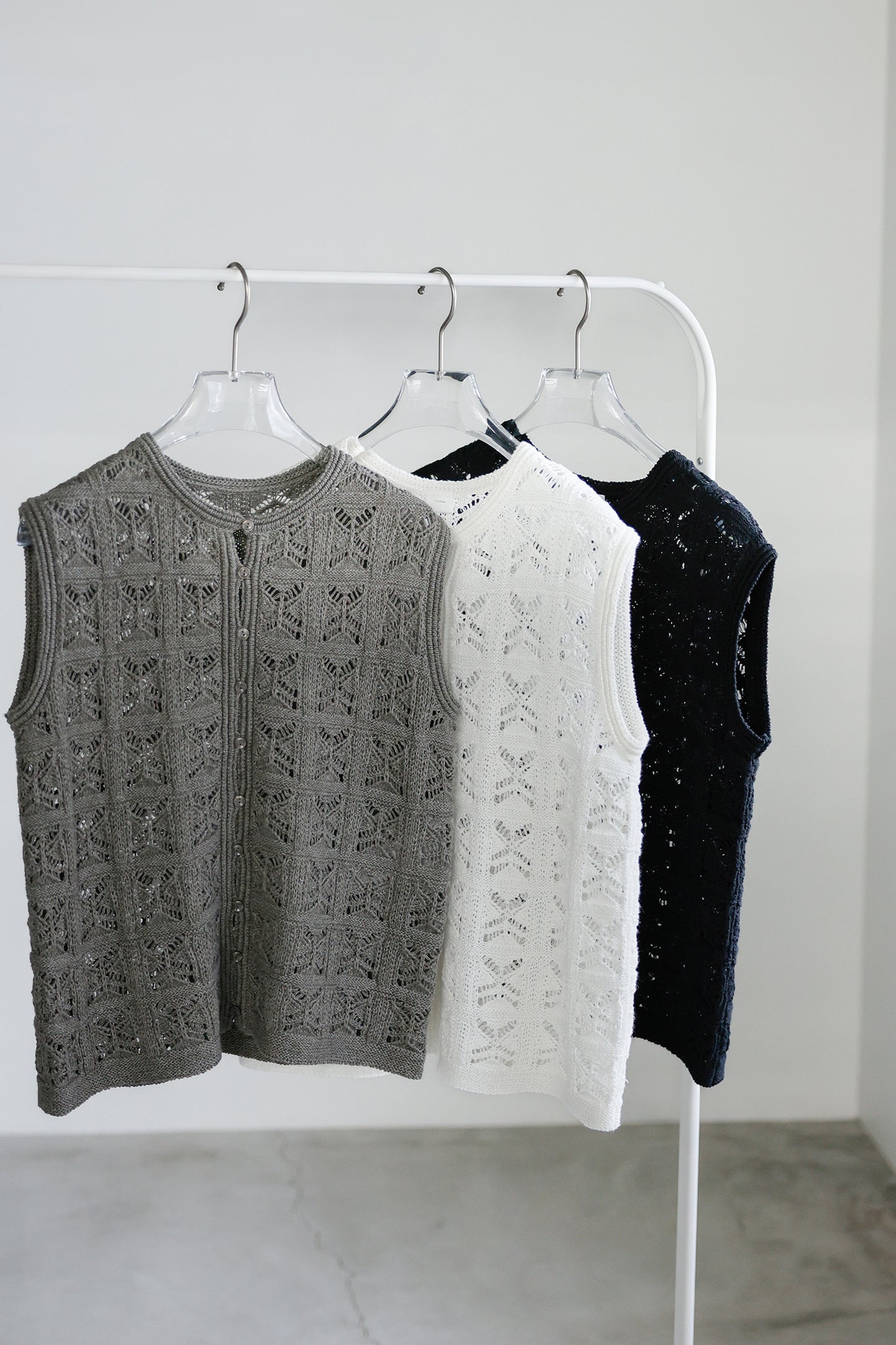 26SS Gilet crocheté en coton et lin /CT26121