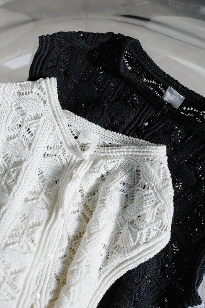 26SS Gilet crocheté en coton et lin /CT26121