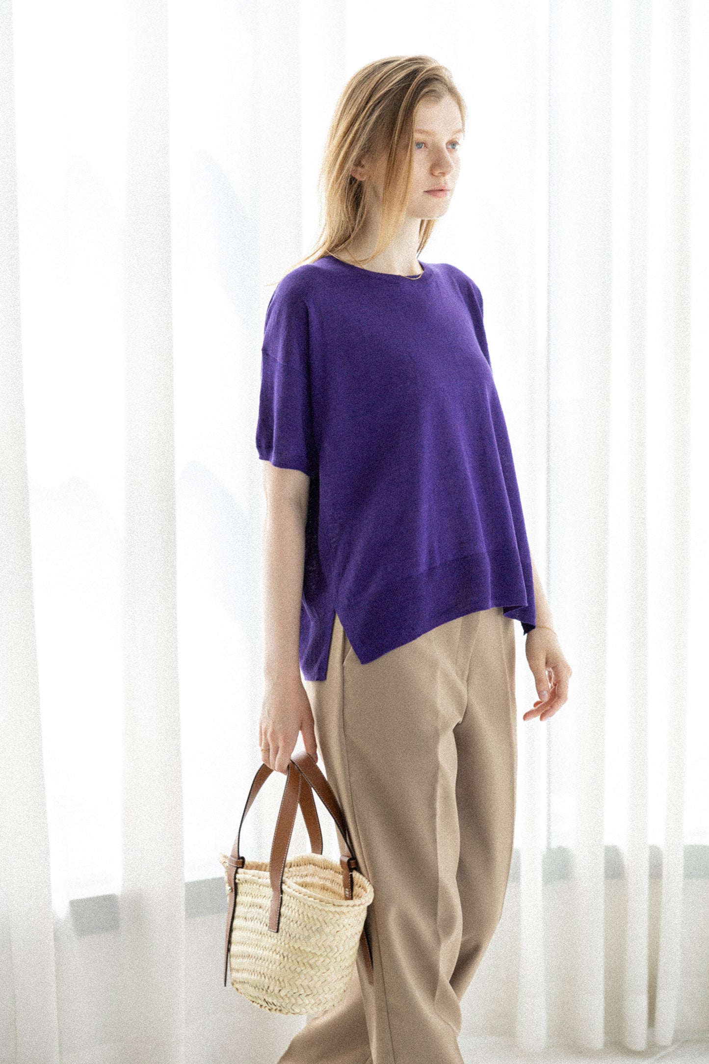 26SS Pull à demi-manches en lin /CT26122