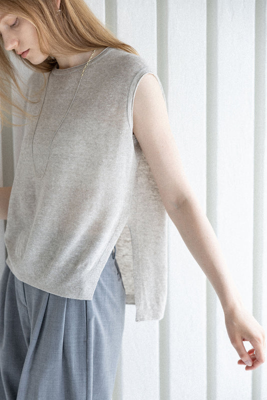 26SS Débardeur fendu en point de blé de lin /CT26123