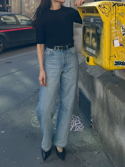 26AW Pull original en laine légère à côtes et manches mi-longues /CT26301