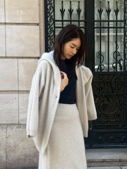 26AW Cardigan à capuche en cachemire et renard /CT26104