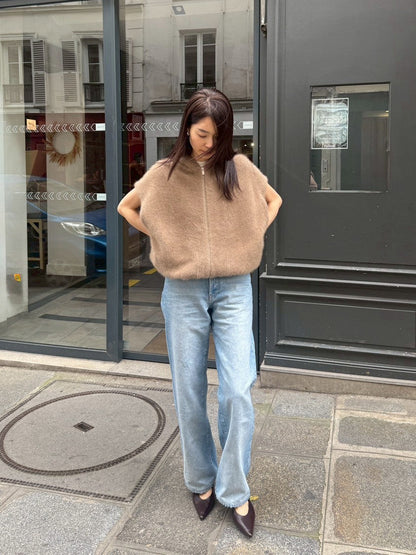 26AW Gilet zippé oversize en raton laveur et renard /CT26331