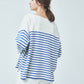 Cotton cashmere wide sleeve pullover WHTxBLU/ CT23116