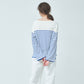 Cotton cashmere wide sleeve pullover WHTxBLU/ CT23116
