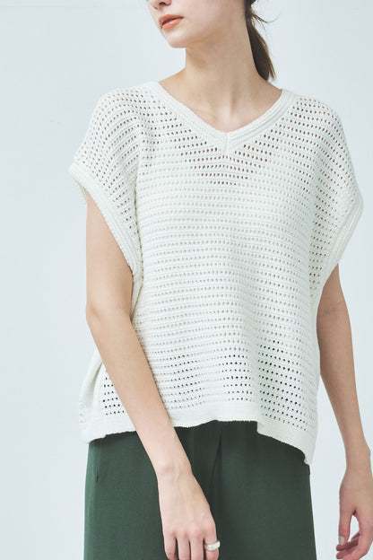 Pull à motifs en coton BLANC /CT23121