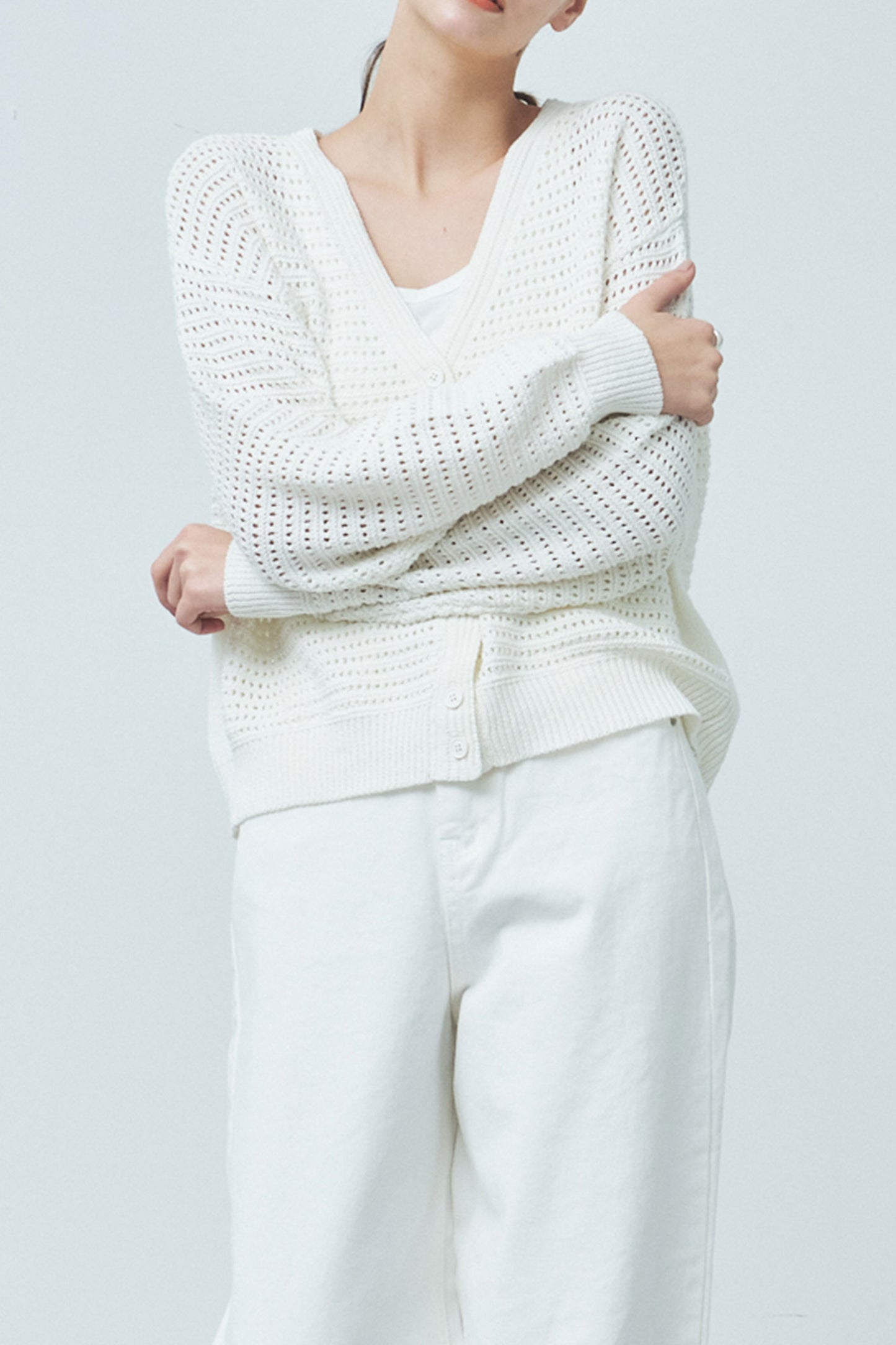 Cotton linen pattern cardigan WHITE/ CT23122【CP04】